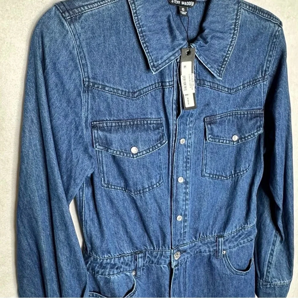 NWT Steve Madden "Dakoda" Denim Maxi Dress Pearl Snap – Size 6 - Picture 10 of 12